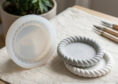 Molde Silicona PLATO BANDEJA CIRCULAR LABRADA YESO RESINA CEMENTO VELA