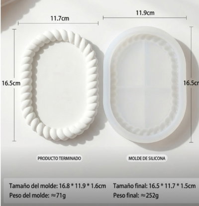 Molde de Silicona BANDEJA OVALADA LABRADA YESO CEMENTO RESINA