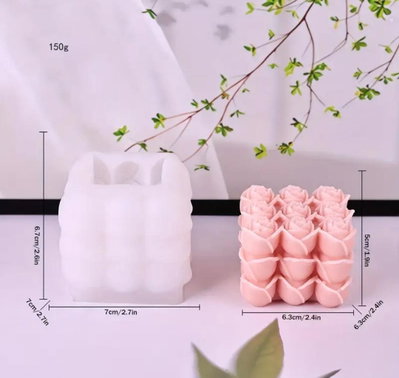 Molde de Silicona Vela ROSAS🌹 Cubo APILADA 24Y8 VELA YESO CEMENTO