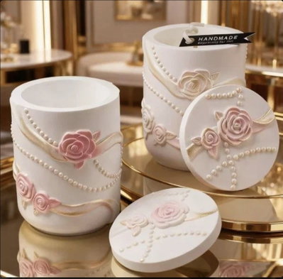 Molde porta vela perlas y rosas