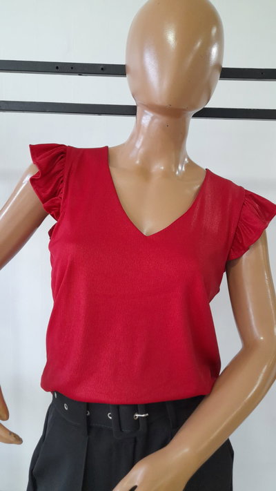 Musculosa volados en manga de Morley satinado