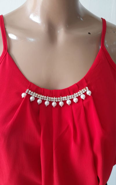 Musculosa gasa bordad con perlas