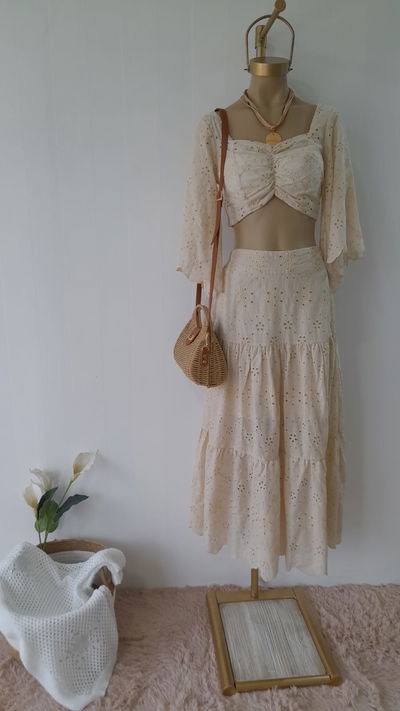 Conjunto broderie top + pollera