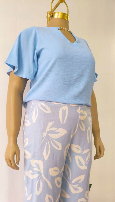 Pantalón Palazo de lino estampado 
