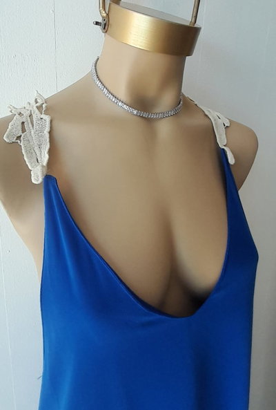 Vestido largo gaza c/detalle tejido