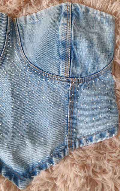 Top straple jeans c/stras