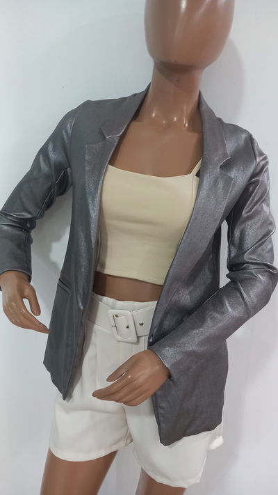 Blazer dama metalizado gris