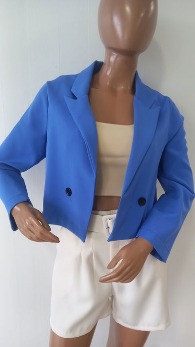Blazer dama corto azul con botones