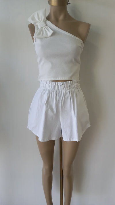 Short dama bengalina blanco con elástico