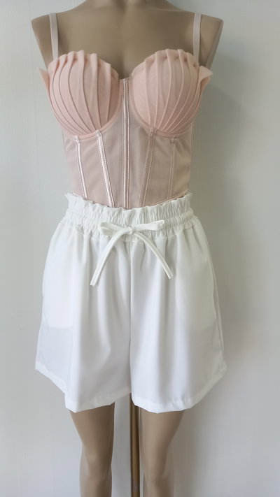 Short dama blanco satén con cintura elástico