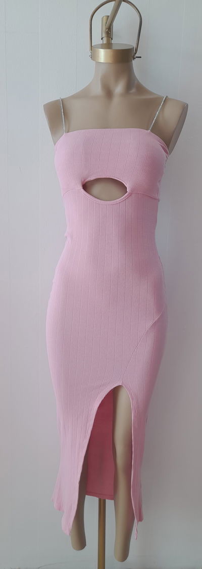 Vestido morley c/tajo y tiras de stras