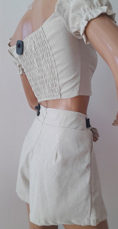 Conjunto lino top + short pollera