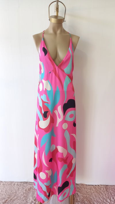 Vestido largo , raso estampado