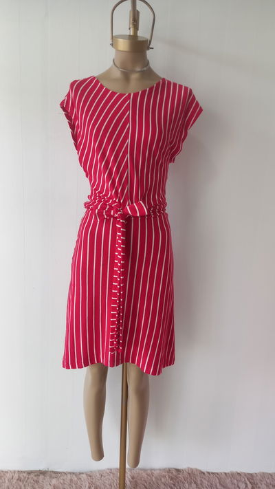 Vestido morley rayado con lazo adelante