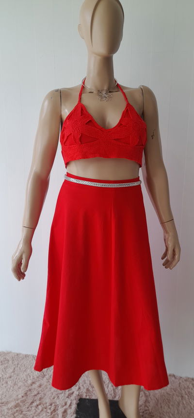 Conjunto lino falda + top tejido