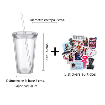 Vaso Transparente 500cc + 5 Stickers Tini