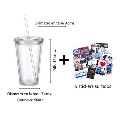 Vaso Transparente 500cc + 5 Stickers Colapinto
