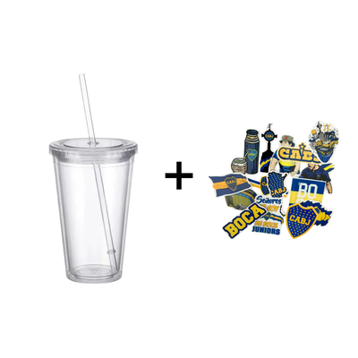 Vaso Transparente 500cc + 5 Stickers Boca Juniors