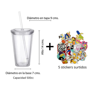 Vaso Transparente 500cc + 5 Stickers Los Simpson