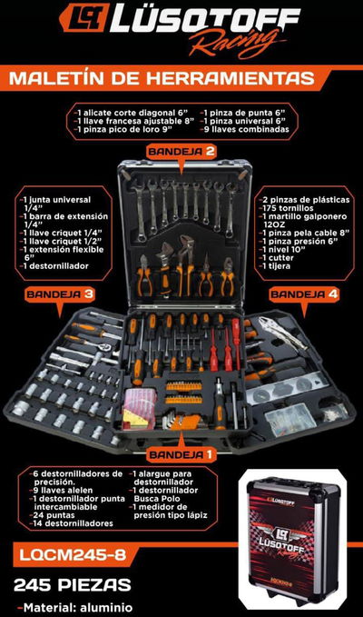 Maletín Portátil Set Herramientas Lusqtoff 245 Pz Juego KiT