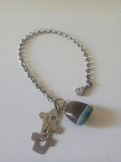 Pulsera cactus con piedra ágata azul.