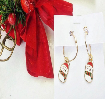 Aros argollas con dije mu帽eco de nieve