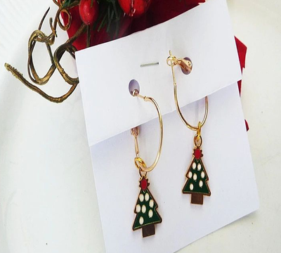 Aros argollas con dije 谩rbol de navidad
