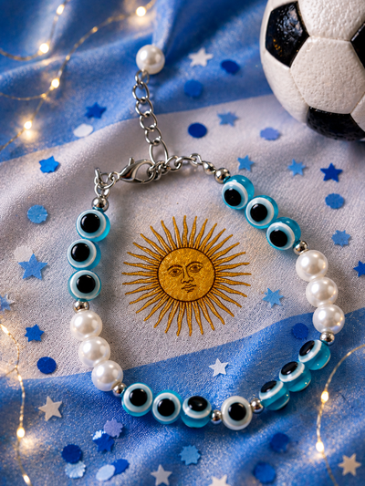 Pulsera Amuleto de argentina  con ojo turco blanco y ojos turcos celestes 