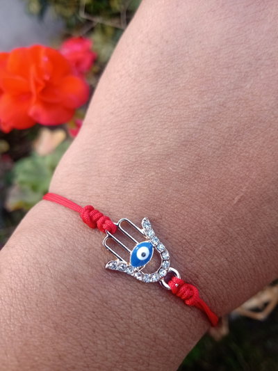 Pulsera mano de Fátima stras con ojo turco