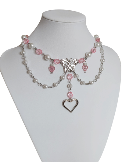 Collar Gia - Acero (corazón y mariposa de material fundición)