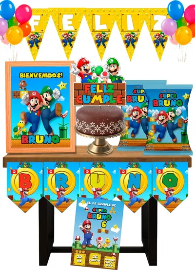 Super Mario Bross Cotillón Infantil Personalizado
