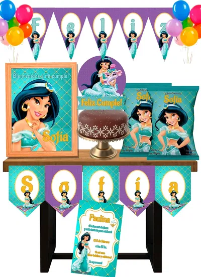 Princesa Jazmin Aladdin Cotillón Infantil Personalizado