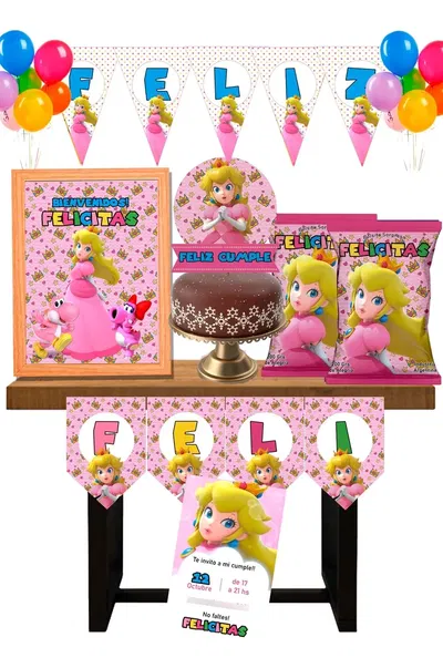 Princesa Peach Mario Bross Cotillón Infantil Personalizado