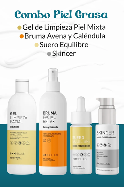 Combo Rutina Piel Grasa ( Gel piel Mixta + Bruma Avena + Equilibre + Skin )