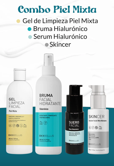 Combo Piel Mixta  Skincer + Gel Piel Mixta + Suero Nano + Bruma Hid)