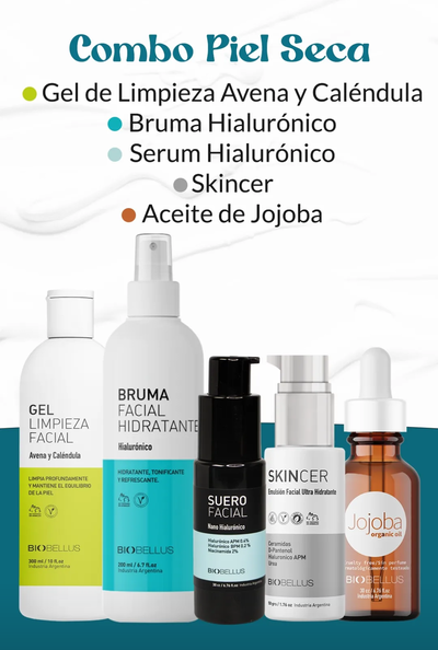 Combo Rutina Piel Seca ( Gel + Bruma Hialuronico + Suero Nano+ Skin + Jojoba )