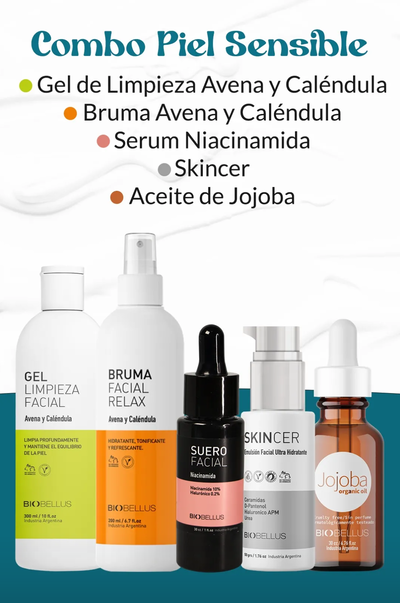 Combo Rutina Piel Sensible ( Gel + Bruma Avena + Niacinamida + Skin + Jojoba )