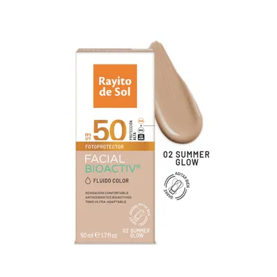 Fotoprotector Facial Fluido Color 50 g - Summer Glow (tono 2)  TOQUE SECO RAYITO DE SOL