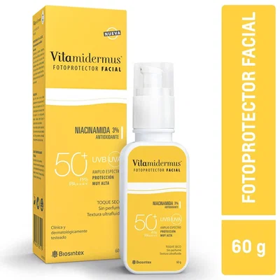 Protector solar Fps 50 60 gr con niacinamida 3% uvb uva toque seco midermus