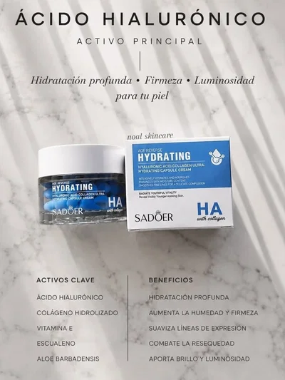 Crema hidratante Ácido hialurónico colágeno vitamina e Escualeno 60 g