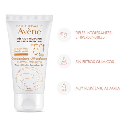Protector Solar Mineral FPS 50 AVENE con color 50 ml