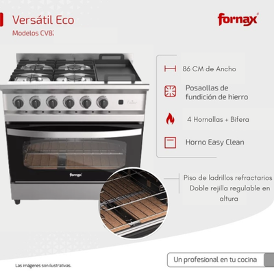 Cocina Profesional FORNAX FIT modelo CV86FV4PB- 86 CM CON PLANCHA BIFERA