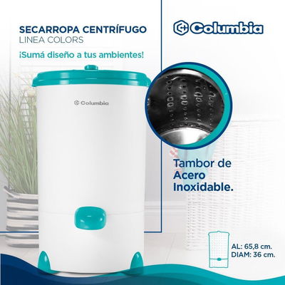 Secarropas Centrífugo LINEA COLORS 5,5kg de capacidad. Turquesa Océano. HTS 5503