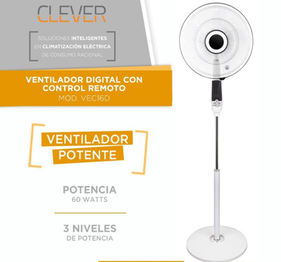 Ventilador de pie CLEVER 16 pulgadas Digital con Control Remoto