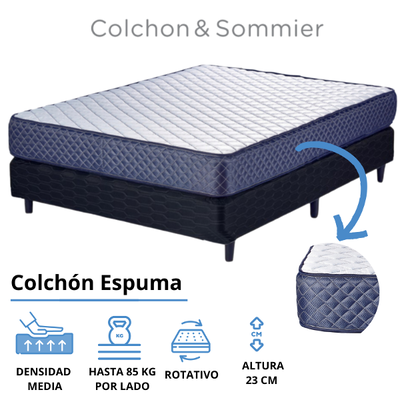 CONJUNTO 2 PLAZAS Y MEDIA SOMMIER ECOCUERO Y COLCHON SUAVESTAR MODELO LUJO