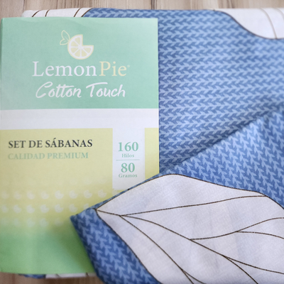 Juego de Sábanas 2 1/2 plazas - Lemon Pie Cotton Touch - 160 Hilos - celeste