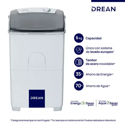 Lavarropas Semiautomático DREAN 6kilos SIN Bomba de Desagote  LTDR67SB0