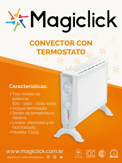 CONVECTOR ELÉCTRICO CON TERMOSTATO MAGICKICK modelo c1215