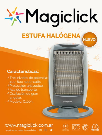 ESTUFA ELÉCTRICA 3 VELAS HALOGENA CON GIRO MAGICLICK- modelo C1003