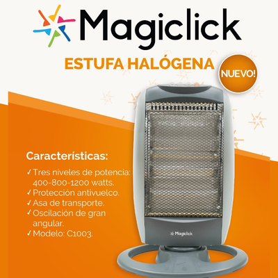 ESTUFA ELÉCTRICA 3 VELAS HALOGENA CON GIRO MAGICLICK- modelo C1003